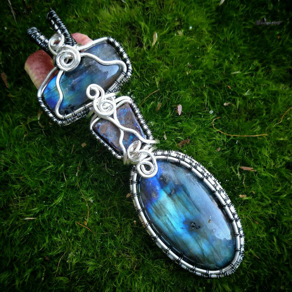 "Oceana" Wire Wrapped Labradorite and Boulder Opal Amulet Necklace