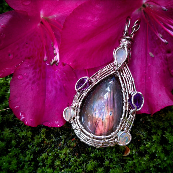 "Azalea" Sterling Silver Wire Wire Wrapped Labradorite Pendant