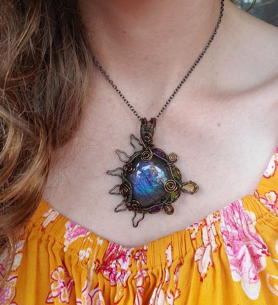 "Sol" wire wrapped labradorite pendant necklace
