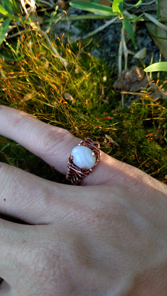 Wire Wrapped Blue Lace Agate Pinky Ring