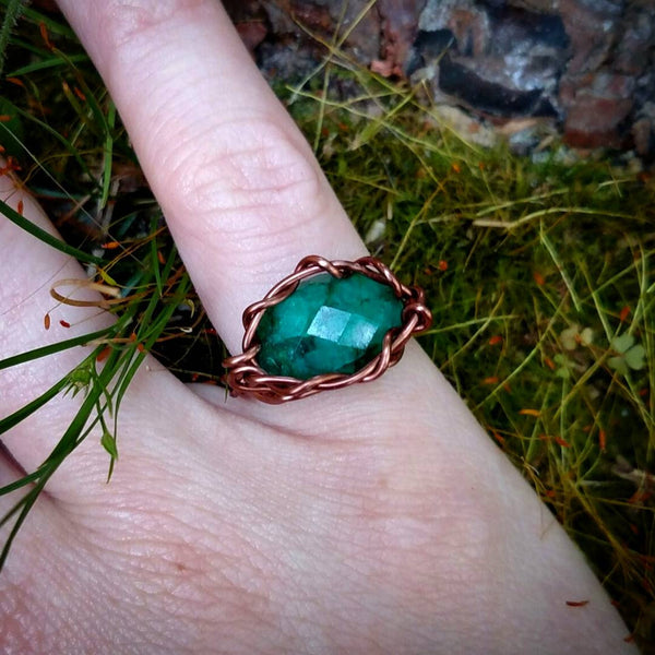 Reserved for @luxurecycles-- "Ivy" - Emerald Wire Wrapped Ring