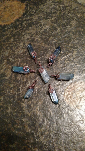 Blue aura coated quartz pendant necklaces