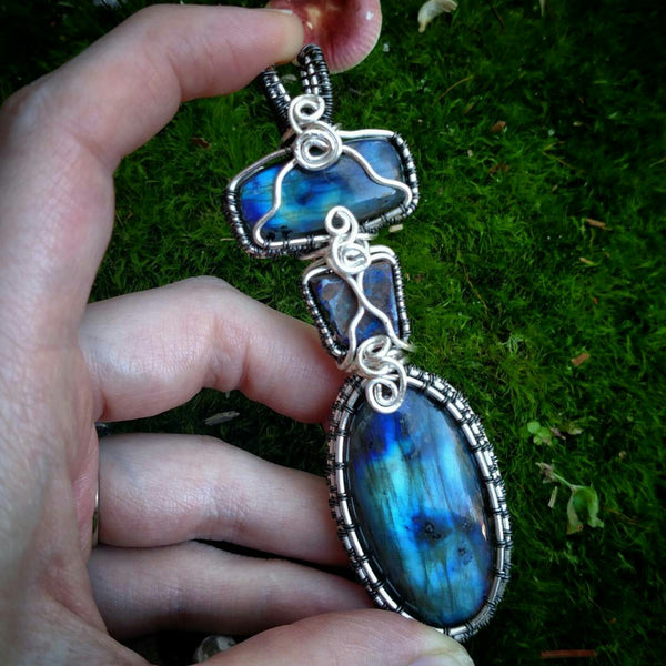 "Oceana" Wire Wrapped Labradorite and Boulder Opal Amulet Necklace