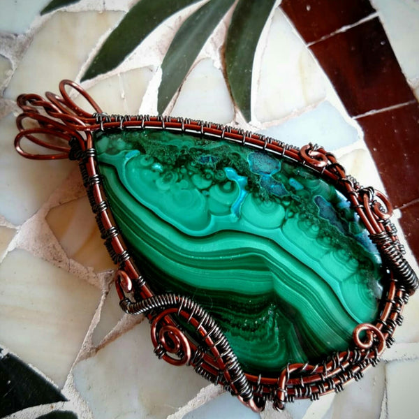 Reserved- "Veridian" Malachite with Azurite Pendant Necklace
