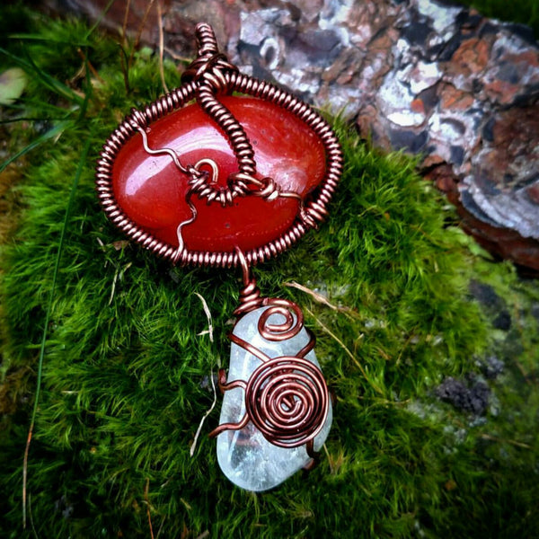 "Ginger Swirls" - Wire Wrapped Crystal Necklace