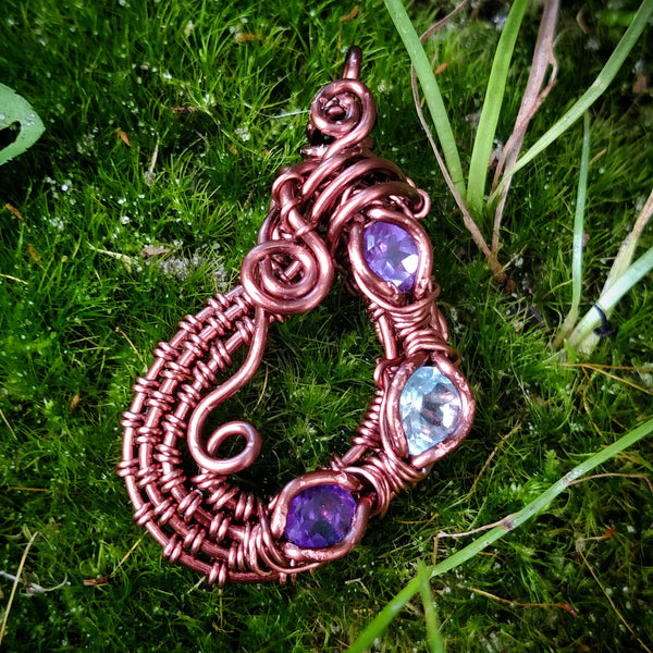 "Rayne" - Wire Wrapped Amethyst and Blue Topaz Pendant Necklace