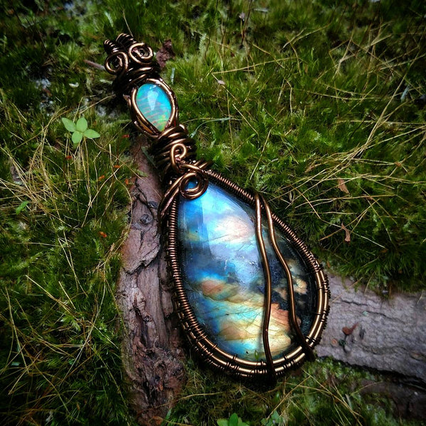"Luminescence" - Wire Wrapped Ethiopian Opal and Labradorite